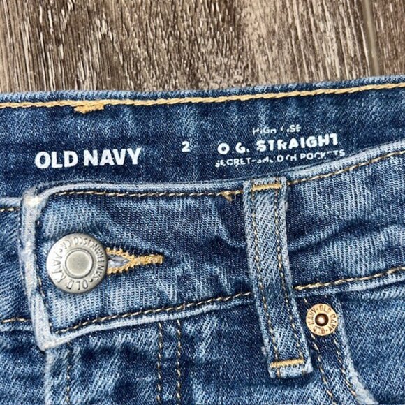 Old Navy High Rise O.G. Straight Denim Blue Jean Shorts Womens Size 2 Pockets - Picture 2 of 4